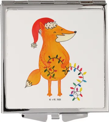 Produktbild von Mr. & Mrs. Panda Schminkspiegel Fuchs Weihnachten - Weiß - Geschenk, Heiligabend, Kleiner Spiegel, Füchse, Kosmetikspiegel, Winter, Weihnachtsmann, Handspiegel, Nikolaus
