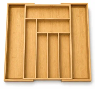 Productafbeelding van JustValue Uitschuifbare Bestekbak - Bamboe Besteklade en Ladeorganizer - 6-8 Vakken - 32-53 cm