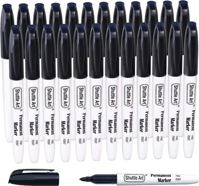 Produktbild von Shuttle Art Permanent Marker Set 24 schwarze Stifte wasserfest, zum Bemalen und Markieren