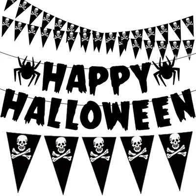 Halloween-Banner 20 m, Totenkopf-Wimpelkette, Piraten-Deko