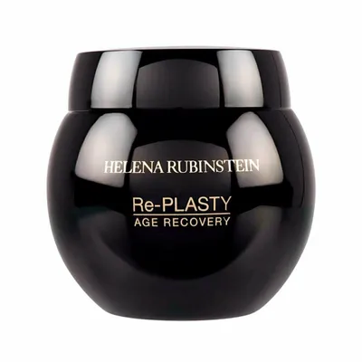 A black jar of Helena Rubinstein Re-Plasty Age Recovery cream against a white background.