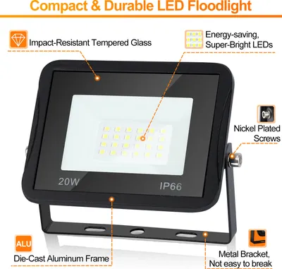 Produktbild von EINFEBEN 20W LED-Strahler, 1700LM Superheller Außenstrahler, IP66 Wasserdichter LED-Strahler, Außenstrahler für Garten, Hotel, Sportplatz (Warmweiß)