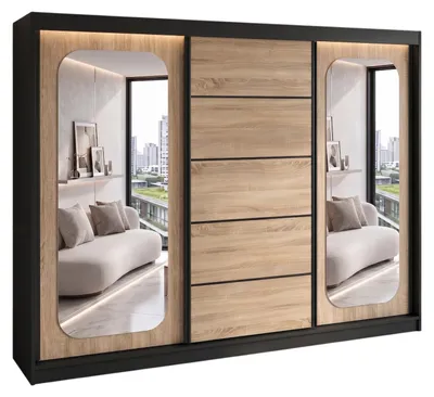 Produktbild von BELANO Schwebetürenschrank 200 cm mit Spiegel – Kleiderschrank mit Schiebetüren, Innenausstattung: Basic