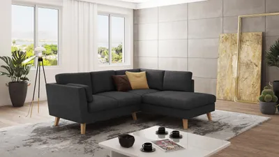 Produktbild von S-STYLE MÖBEL - Ecksofa mit Holzfüßen im skandinavischen Stil Elma aus Graphit Luxusmicrofaser - Ottomane rechts, B/T/H: 221 cm/ 186 cm/ 90 cm