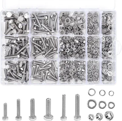 Produktbild von Belle Vous Schrauben und Muttern mit Unterlegscheiben und Aufbewahrungsbox (510 Stück) - Metrische M4 M5 M6 304 Edelstahl Muttern und