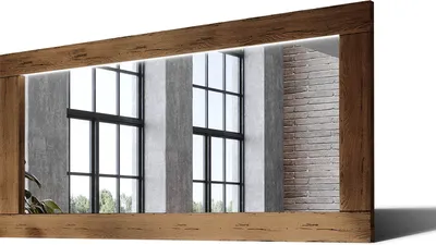 Produktbild von 170x90 Rechteckig Rustikal Wandspiegel mit Rahmen massivholz Eichenholz mit Beleuchtung Horizontal | Individuell Spiegel Nach Maß | LDR225 Oak Brown Gealterte Oberfläche