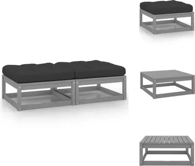 Produktbild von vidaXL Garten-Fußhocker mit Kissen 2 Stk. Grau Massivholz Kiefer -  Gartensofaelemente