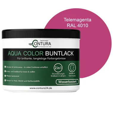 Produktbild von Contura 250ml. Buntlack Lackfarbe Lack Außen Innen Holz Metall Farbe Holzlack Möbellack - RAL 4010 Telemagenta