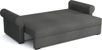 A gray sofa bed is shown from a slightly elevated side angle on a white background.