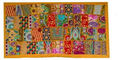 Produktbild von Handgefertigter indischer Wandbehang, Patchwork-Wandteppich, Vintage-Stil, 50,8 x 101,6 cm