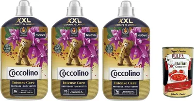 Produktbild von Coccolino XXL Ammorbidente Concentrato Sandalo e Caprifoglio, Konzentrierter Weichspüler, 76 Wäschen, 3x 1750ml + Italian Gourmet polpa 400g