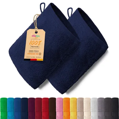 Produktbild von EllaTex PARIS 2er Set Waschhandschuhe 15x21 cm – 100% Baumwolle, 500 g/m² Frottier, in Farbe: Navy