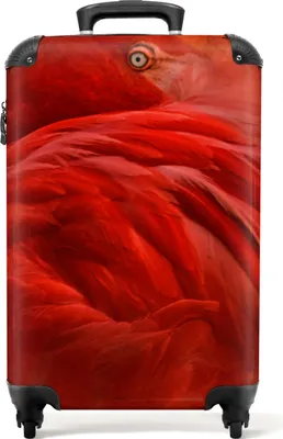 Produktbild von NoBoringSuitcases.com® Koffer Handgepäck Trolley Rollkoffer Kleine Reisekoffer mit 4 Rollen - Tropisch - Vogel - Rot - Tiere - Cabin Size < 55x40x23 cm & 55x40x20 cm - Fotokoffer - Kabinenkoffer - BoardgepäckHandgepäck Koffer 55x35x20 cm, 36L,