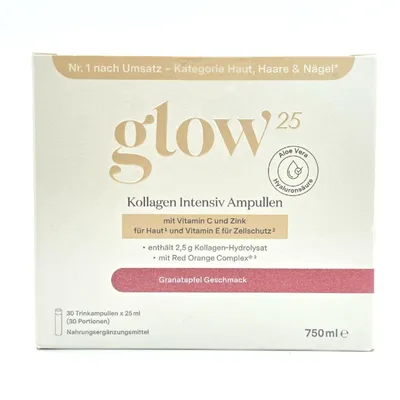 Produktbild von glow25 Kollagen Intensiv Ampullen 30x25ml Vitamin C Zink Hyaluronsäure Granatapfel