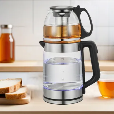 Produktbild von Wasserkocher, Teekocher, 1.2L+1.8L Glaswasserkocher, Teebereiter mit Teesieb, Teemaschine, mit Teefilter, Trockenkochschutz