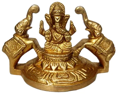 Messing Ganesha-Idol mit Elefanten, Dekofigur, 8,89 x 5,08 x 5,08 cm