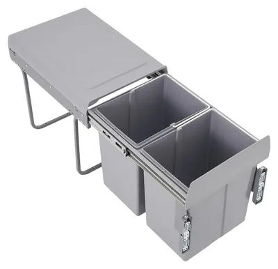 Productafbeelding van Uittrekbare prullenbak, 20 liter inhoud, afmetingen 49 * 35 * 43 cm, materiaal: ijzer en kunststof, dubbele compartimenten, robuuste constructie