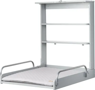 Produktbild von roba Wandwickelregal + Wickelauflage roba Style grau - Klappbar & platzsparendes Wickelregal zur Wandmontage - Wickeltisch mit 2 Ablagefächer - Holz taupe
