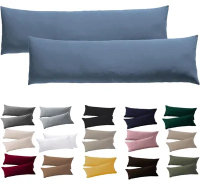 Image de Coussin pour personnes dormant sur le côté, housse 40 x 145 cm, lot de 2, bleu clair, microfibre, fermeture éclair