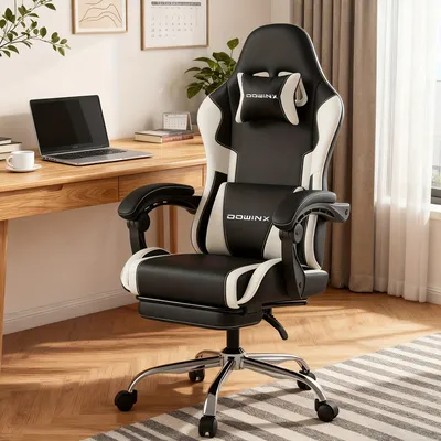 Obrázek produktu pro Ergonomická kancelářská židle s paměťovou pěnou a výsuvnou opěrkou nohou, černá