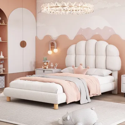 A child's bedroom with a bed, wardrobe, and decorative elements.