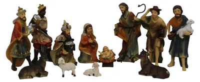 Produktbild von Krippenfiguren Set 12-teilig, handbemalt, 8 cm, Polyresin Johanneskrippe