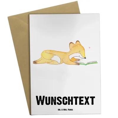 Produktbild von Mr. & Mrs. Panda Personalisierte Grußkarte Fuchs Lesen Tage - Weiß - Personalisierte Geschenke, Personalisiertere Klappkarte, Dankeschön, Geschenk, Hobby, Sport