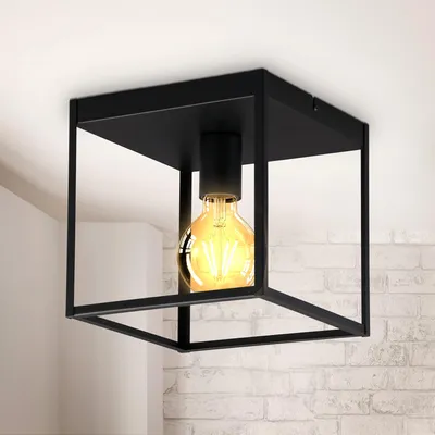Zdjęcie produktu dla Retro lampa sufitowa czarny matowy metal 1 światło E27 LED lampa kątowa 22x22cm