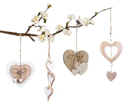Productafbeelding van Set van 4 Houten Hartvormige Raamdecoraties