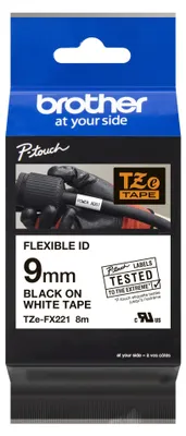 Produktbild von Brother TZE-FX221, Schwarz auf weiss, TZe, Schwarz, Wärmeübertragung, Philippinen, 5 Jahr(e)