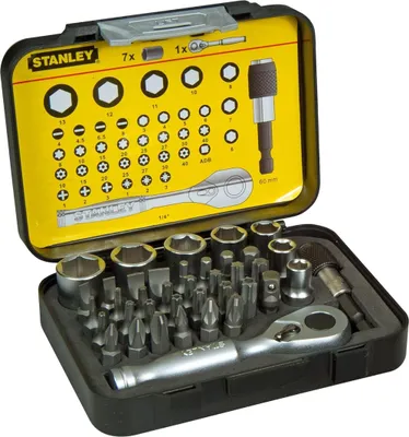Produktbild von STANLEY Bit-Satz mit Mini-Umschaltknarre 1/4 39-teilig magnetisch