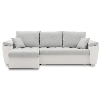 Produktbild von Ecksofa VEGAS 250/160 LINKS mit schlaffunktion und Bettkasten - L-förmig - Eckcouch in modernem Design - STOFF Lawa 09 + Soft 17 Hellgrau&Weiß