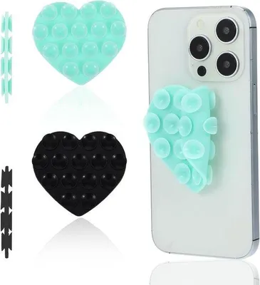 Image de Lot de 2 supports adhésifs en silicone pour téléphone portable en forme de cœur