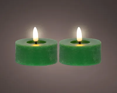 Produktbild von LED Teelichter mit Timer 7x6cm Wachs Dunkelgrün / Warmweiß 2 Stück