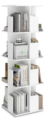 Produktbild von Drehbares Bücherregal 360° Standregal MDF 4 Ebenen 16 Fächer Weiß 39x39x128cm