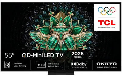 Obrázok produktu pre TCL MQLED75L 55MQLED75L, 139,7 cm (55"), 3840 x 2160 px, QD-Mini LED, Smart TV, Wi-Fi, Čierna