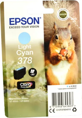 Produktbild von Epson Squirrel Singlepack Light Cyan 378 Claria Photo HD Ink, Standardertrag, Cyan, Tinte auf Pigmentbasis, 4,8 ml, 1 Stück(e), Einzelpackung