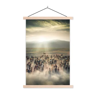 Produktbild von MuchoWow® Textilposter Pferde - Natur - Nebel - Wildtiere 60x90 cm mit holzfarbenen Rahmen - Textil