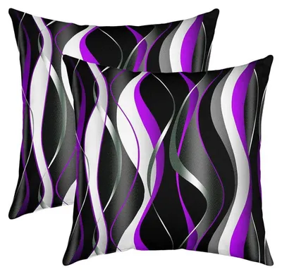 Immagine prodotto di Cuscini decorativi, fodere 50x50 cm, motivo a righe, lilla, nero, bianco, set da 2, poliestere, design geometrico