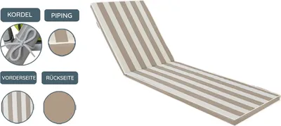 Produktbild von Sansibar Gartenliege-Auflage Garden Dream 190x60 cm, wendbar, UV-beständig & schnelltrocknend Outdoor-Liegenauflage Taupe gestreift/Taupe