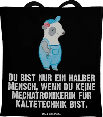 Produktbild von Mr. & Mrs. Panda Beutel Mechatronikerin für Kältetechnik Herz - Schwarz - Geschenk, Spruch, Shopping Tasche, dokumententasche, Gesellenprüfung, Witzig, Lustig, Uni