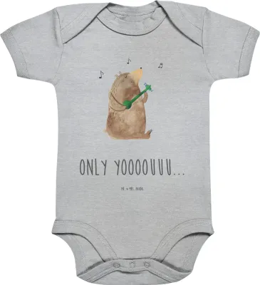 Produktbild von Mr. & Mrs. Panda Strampler Bär Gitarre 3. - 6. Monat - Heather Grey - Geschenk, Teddy, Babybody, babykleidung body, Babystrampler, Einteiler, Baby