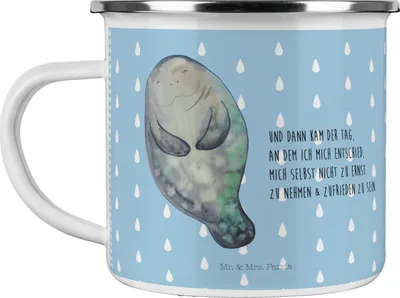 Produktbild von Mr. & Mrs. Panda Emaille Tasse Seekuh Happy - Blau Pastell - Geschenk, Pott, Achtsamkeit, Freundin, Outdoor, Neuanfang, blechbecher, Respekt, Selbstliebe, Haferl, Meer