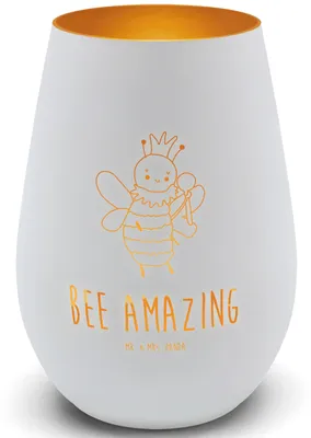 Produktbild von Mr. & Mrs. Panda Laterne Biene König - Weiß - Geschenk, licht deko, Kerzenhalter, Teelichthalter, Windlicht Terrasse, Glas