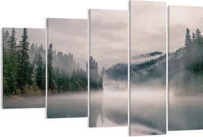 Produktbild von Bild auf Leinwand - Leinwandbild - 5 Teile - Reflexion Nebel Landschaft - 150x100cm - Wand Bild - Wanddeko - Wandbilder - Leinwanddruck - Bilder - Wanddekoration - Leinwand bilder - EG150x100-4482