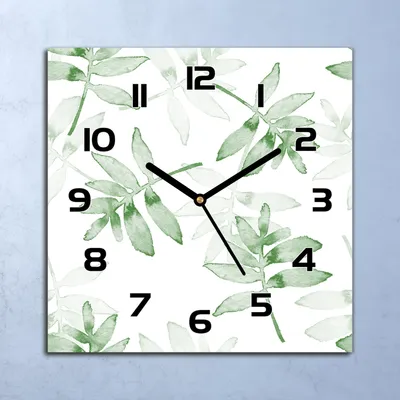 Produktbild von Wanduhr Echt-Glas-Küchenuhr Grüne Blätter Quarz Lautlos 30x30 Deko Bilder
