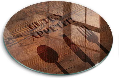 Produktbild von Glasschneideplatte - Herdabdeckplatte - fi30 cm - Schneidebrett - Spritzschutz - Motiv: Guten Appetit!