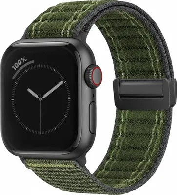 Produktbild von Smartwatch Armband für Apple Watch Series 9 45mm Nylon Textil Band Ersatzband Wechselband Magnetverschluss flexibel atmungsaktiv Grün Oliv