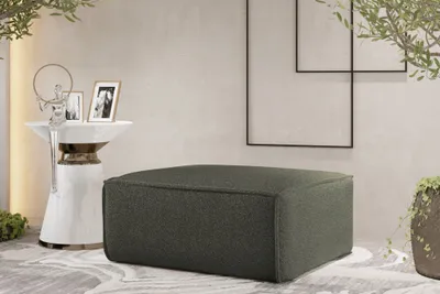 Produktbild von Polsterhocker Designerhocker CELES PREMIUM 85x85 cm Stoff Ascot Bukla Moosgrün
