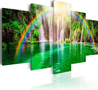 Produktbild von Modernes Wandbild c-A-0071-b-o (100x50) - 5 Teilig Bilder Fotografie auf Vlies Leinwand Foto Bild Dekoration Wand Bilder Kunstdruck WASSERFALL LANDSCHAFT NATUR REGENBOGEN